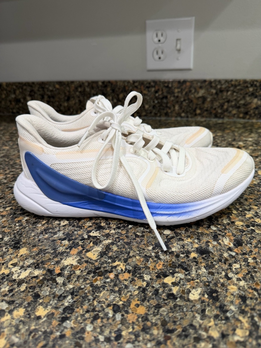 Women's Lululemon  Lightweight Running Sneakers - Cream with Blue Accent 8